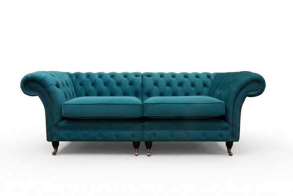 Chesterfield sofas 3-seater couch upholstery seat textile fabric leather couches turquoise