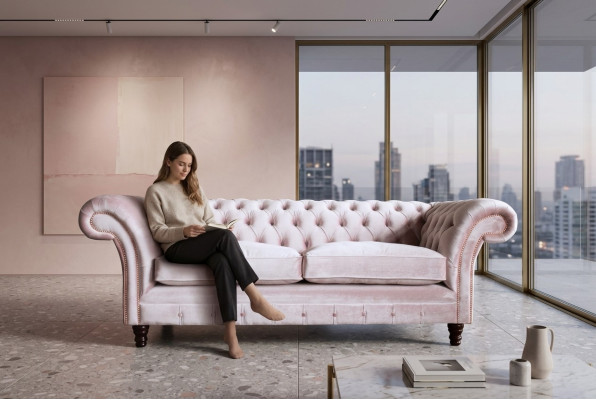 Chesterfield 3-Seater Design Sofa Couch Upholstered Sofas Couches Textile Three-seater
