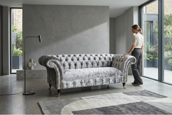 Chesterfield 2-seater couch, upholstered sofa, designer couches, seat, velvet, textile, new