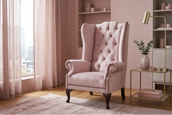 Chesterfield wing chair single seater sofa couch relax upholstered velvet leather fabric new
