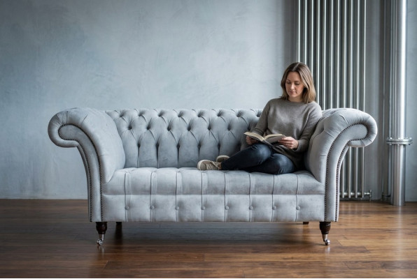 Chesterfield sofa 2-seater couch upholstered seat fabric textile velvet couches sofas