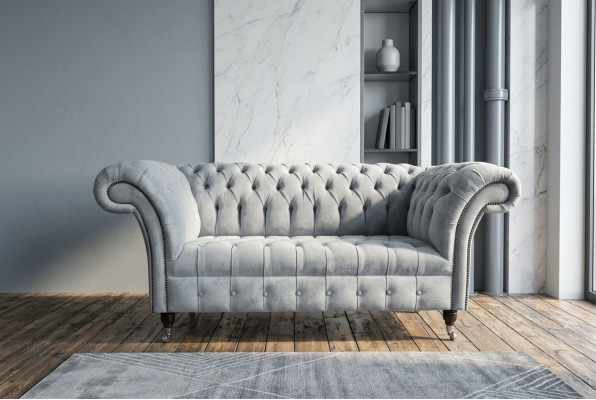 Chesterfield sofa 2-seater couch upholstered seat fabric textile velvet couches sofas