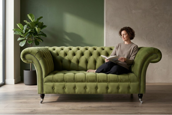 Chesterfield Couch 2-Seater Upholstered Seat Fabric Textile Leather Couches Sofas Sofa