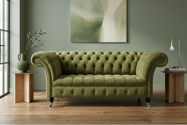 Chesterfield Couch 2-Seater Upholstered Seat Fabric Textile Leather Couches Sofas Sofa