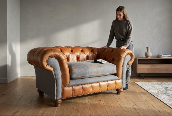 Armchair Upholstery Furniture Chesterfield Couch Textile Leather Fabric Sofa Single-Seater Brown