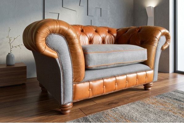 Armchair Upholstery Furniture Chesterfield Couch Textile Leather Fabric Sofa Single-Seater Brown