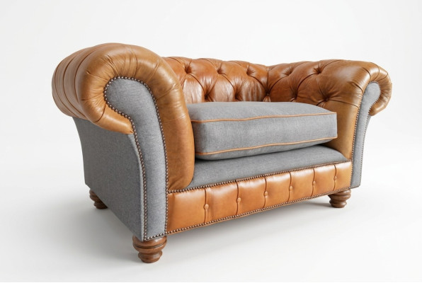 Armchair Upholstery Furniture Chesterfield Couch Textile Leather Fabric Sofa Single-Seater Brown