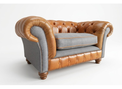 Armchair Upholstery Furniture Chesterfield Couch Textile Leather Fabric Sofa Single-Seater Brown