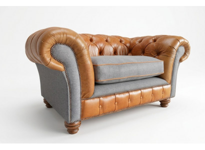 Armchair Upholstery Furniture Chesterfield Couch Textile Leather Fabric Sofa Single-Seater Brown