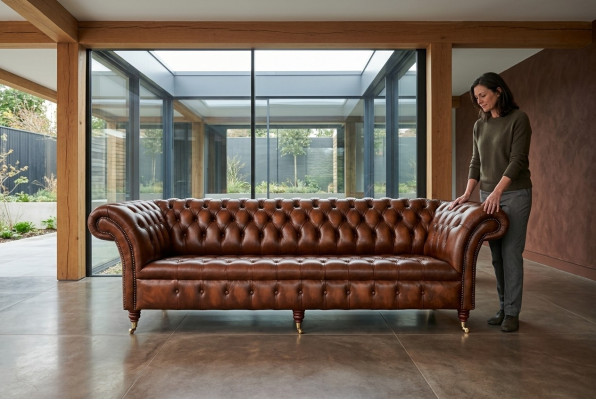 Chesterfield 4-Seater Upholstered Couch Modern Style Leather Fabric Sofa Couches Leather