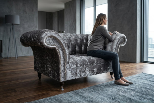 Armchair Upholstery Furniture Chesterfield Couch Textile Leather Fabric Sofa Single-seater Silver