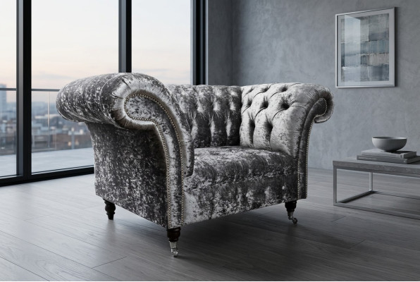 Armchair Upholstery Furniture Chesterfield Couch Textile Leather Fabric Sofa Single-seater Silver