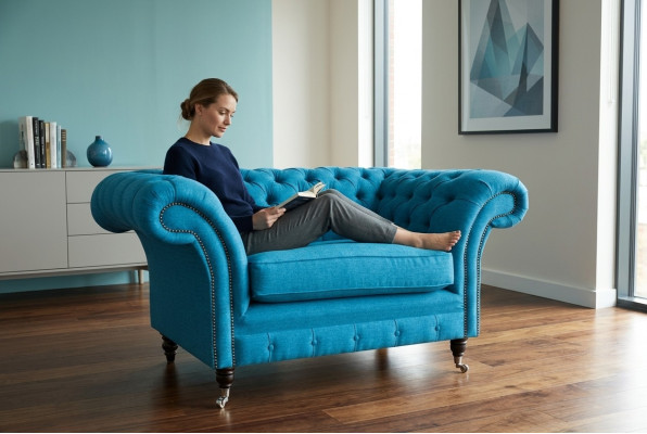 Blue sofa couch cushion Chesterfield seating textile fabric leather couches new