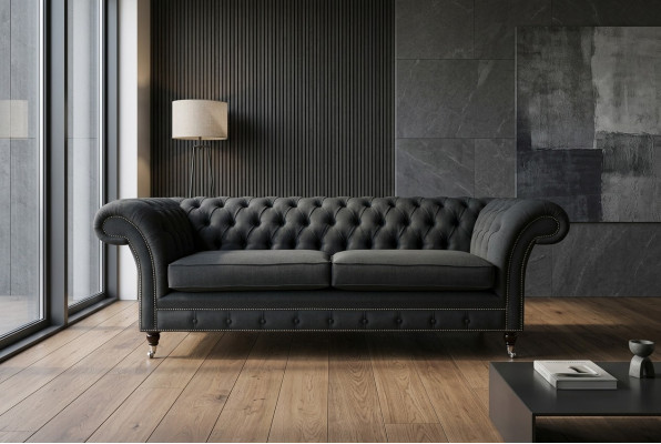 Black Modern Three-Seater Chesterfield Luxury Sofa