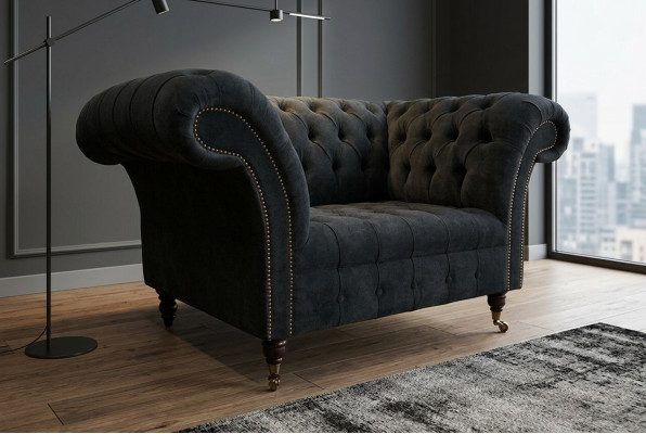 Black sofa couch padding Chesterfield seating furniture textile fabric leather couches new