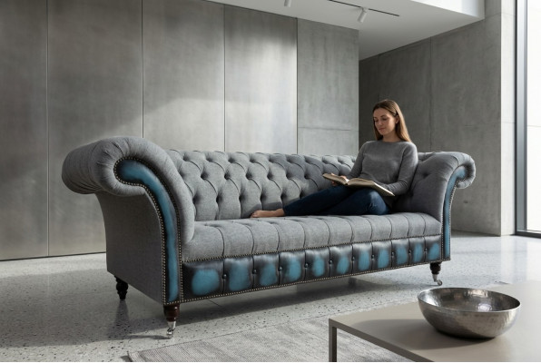 Designer Chesterfield gray sofas upholstered couches textile relax furniture