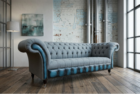 Designer Chesterfield gray sofas upholstered couches textile relax furniture