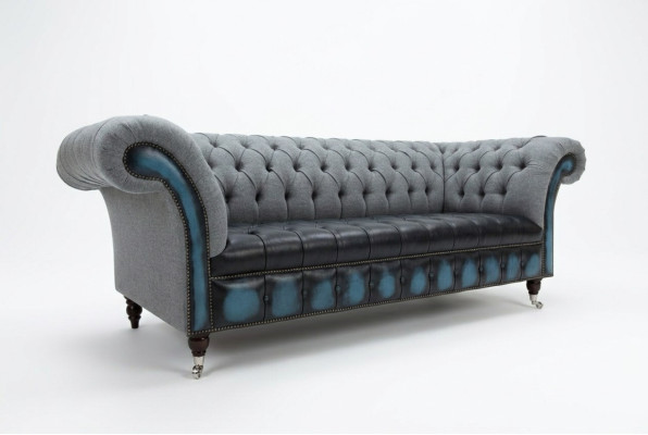 Designer Chesterfield gray sofas upholstered couches textile relax furniture