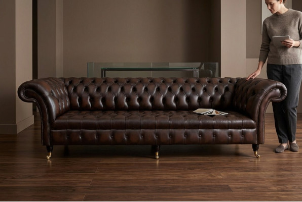 Classic Chesterfield Leather Upholstery Luxury Sofa Design Couch Sofas 4-Seater New