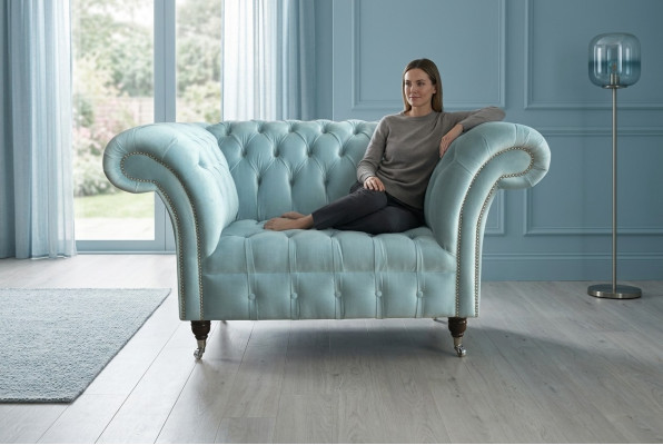 Chesterfield design fabric couch chair 1.5-seater upholstered sofas lounge blue velvet