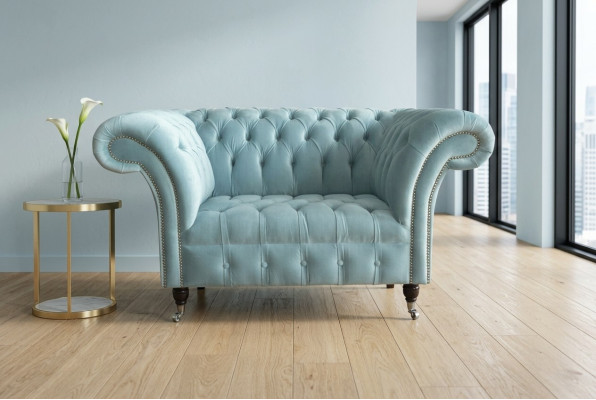 Chesterfield design fabric couch chair 1.5-seater upholstered sofas lounge blue velvet