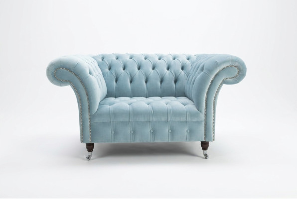 Chesterfield design fabric couch chair 1.5-seater upholstered sofas lounge blue velvet
