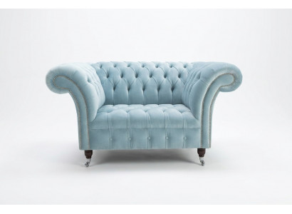 Chesterfield design fabric couch chair 1.5-seater upholstered sofas lounge blue velvet
