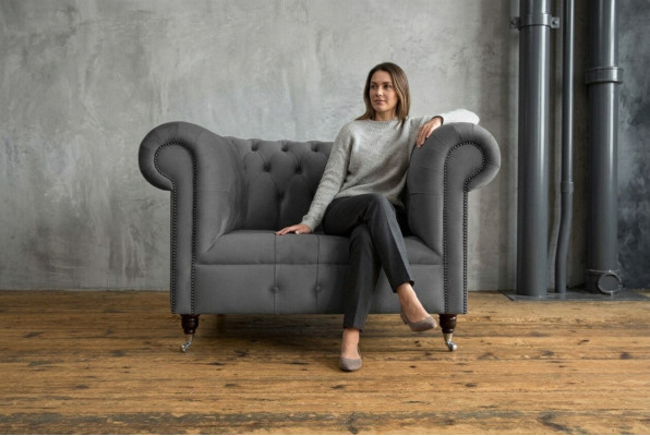 1 Seater Chesterfield Armchair Textile Upholstered Sofas Design Luxury Couch Fabric