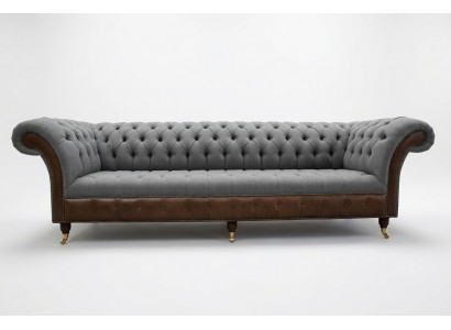 Design Chesterfield Sofa 4-Seater Grey Couch Upholstery Leather Sofas Living Room New