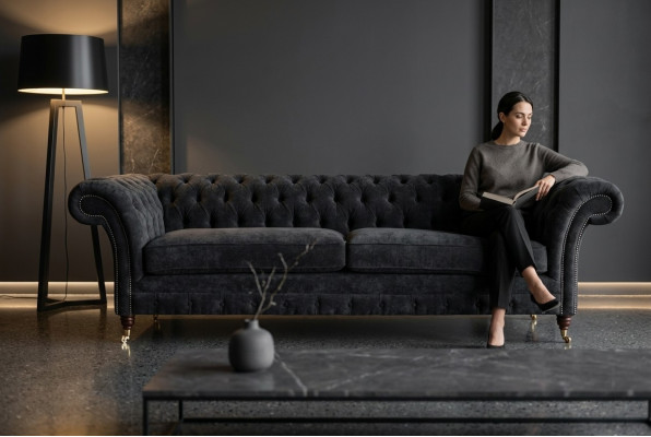 High-quality Chesterfield couch upholstery four-seater textile sofa woven fabric XXL fabric
