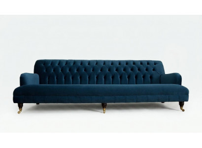 Large Blue Chesterfield Four-Seater XXL Luxury Sofa Couch Upholstered Furniture