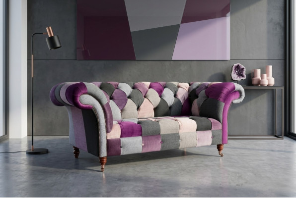 Chesterfield 2-seater sofa textile couch upholstery design colorful sofas