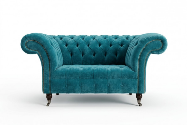 Chesterfield Design Armchair Fabric Couch 1.5 Upholstered Sofas Lounge Velvet Turquoise New
