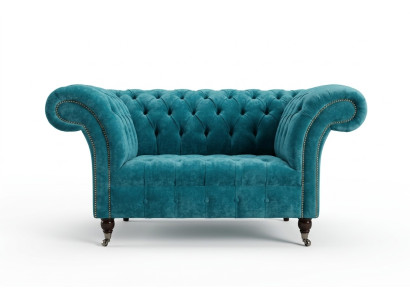 Chesterfield Design Armchair Fabric Couch 1.5 Upholstered Sofas Lounge Velvet Turquoise New