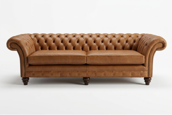 Brown Chesterfield Sofa Luxury 4-Seater Couch Upholstery Fabric Seater