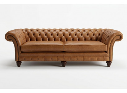Brown Chesterfield Sofa Luxury 4-Seater Couch Upholstery Fabric Seater