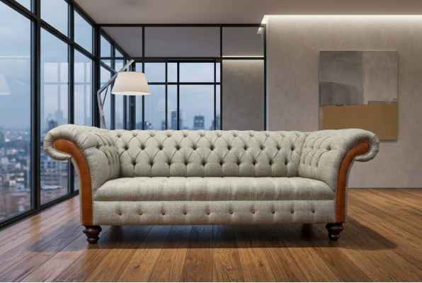 Gray Chesterfield Three-Seater Couch Upholstery Design Sofa Modern 3-Seater