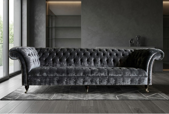 Designer Chesterfield Gray Luxury Couch Sofa 4-Seater Fabric Sofa