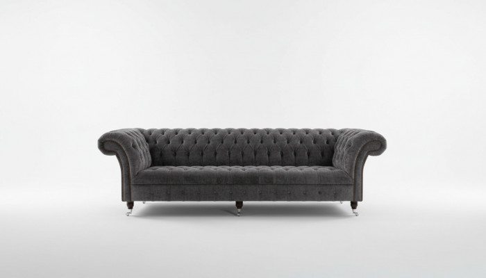 Designer Chesterfield Gray Luxury Couch Sofa 4-Seater Fabric Sofa