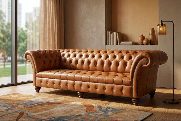 Brown Chesterfield leather sofa 4-seater XXL big sofa couches new upholstery