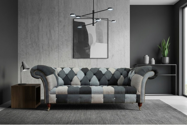Sofa 3-Seater Couch Design Chesterfield Seating Suite Leather Textile Upholstery New