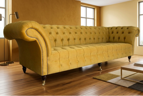 Sofa Sofa Upholstery Chesterfield Textile Sofas Design Luxury Fabric Sofas 4-seater Yellow