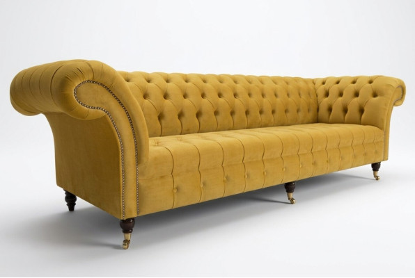 Sofa Sofa Upholstery Chesterfield Textile Sofas Design Luxury Fabric Sofas 4-seater Yellow