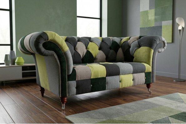 Designer Chesterfield Sofa 2-Seater Couch Upholstered Sofas Fabric Living Room Couches