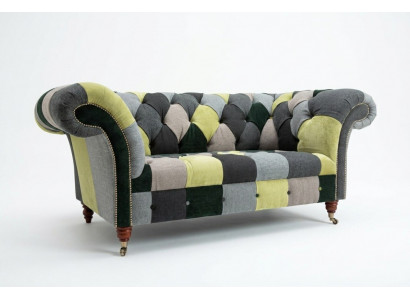 Designer Chesterfield Sofa 2-Seater Couch Upholstered Sofas Fabric Living Room Couches