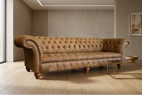 Chesterfield Brown Couch Sofa Upholstery 4-Seater Couch Seating Set