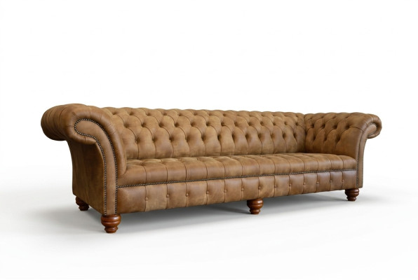 Chesterfield Brown Couch Sofa Upholstery 4-Seater Couch Seating Set