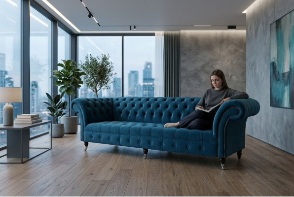 Design Chesterfield Sofa Set 4-Seater Fabric Couch Sofa Upholstered Sofas 265cm