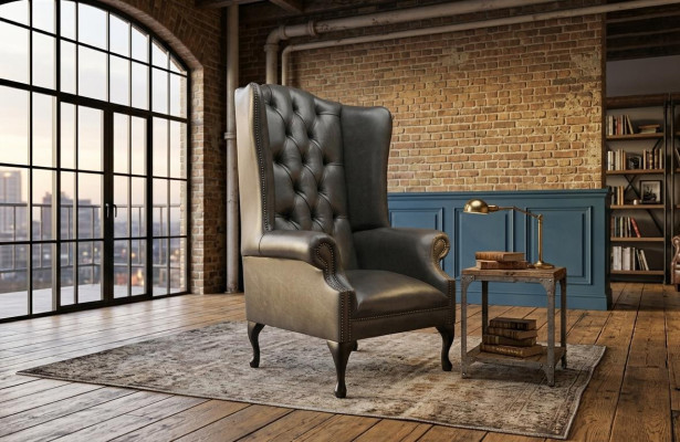 Chesterfield wing chair single seater sofa couch relax upholstery velvet leather fabric