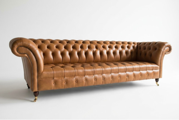 Design Chesterfield Sofa Set 4-Seater Couch Leather Upholstery Brown Luxury Sofa